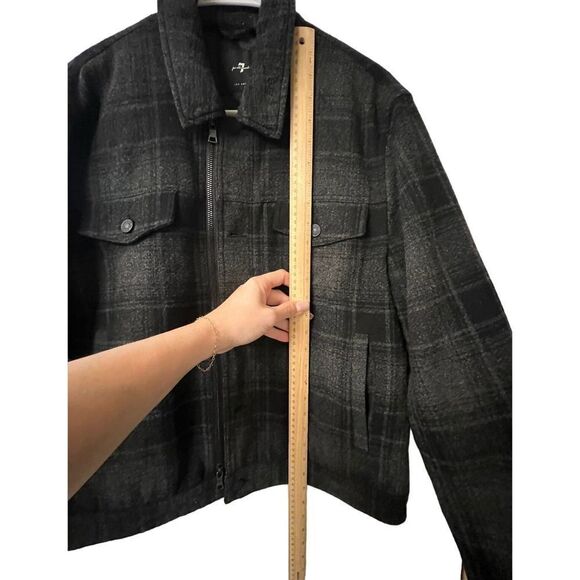 Seven For All Mankind Men's Wool Blend Black & Gray Plaid Trucker Jacket Medium - Picture 7 of 9